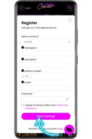 Register Form Love Casino
